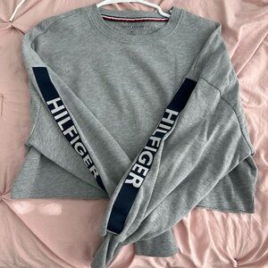 Tommy Hilfiger Heather Gray Crewneck with Navy Stripes